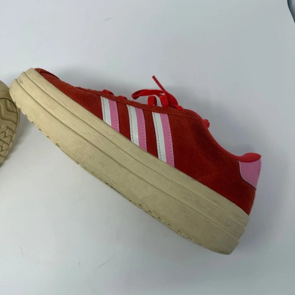 Adidas VL Court Bold Platform Sneaker Red Pink Suede Low Top Women Size 7